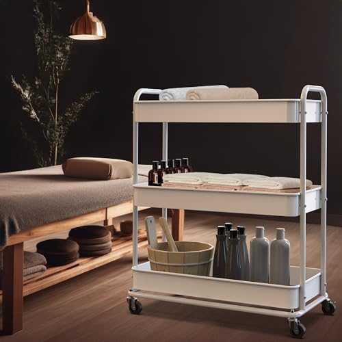 Simple Houseware 26" Extra-Wide 3-Tier Heavy Duty Metal Utility Cart, White - Image 7