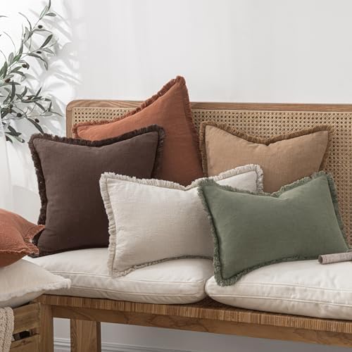 MIULEE Linen Fringe Decorative Fall Euro Pillow Covers Dark Brown 22x22 - Image 2
