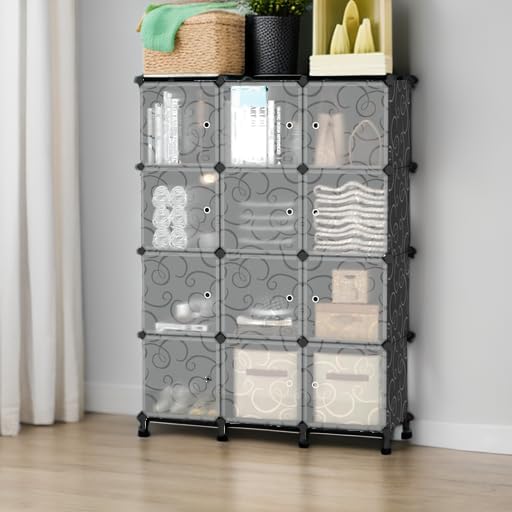 AWTATOS 12 Cube Storage Organizer, Closet Storage Shelves with Doors, Black - Image 6