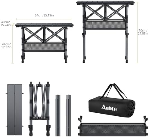 Anbte 2ft Small Roll Up Camping Table, Aluminum Portable, 25” X 16”, Black - Image 3