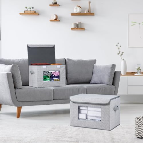 Univivi Larger Fabric Collapsible Storage Bins, Foldable Storage Boxes with Lids, Storage Cube Organizer Basket for Home, Closet, Bedroom(Gray, 17“ x 12” x 12") - Image 6