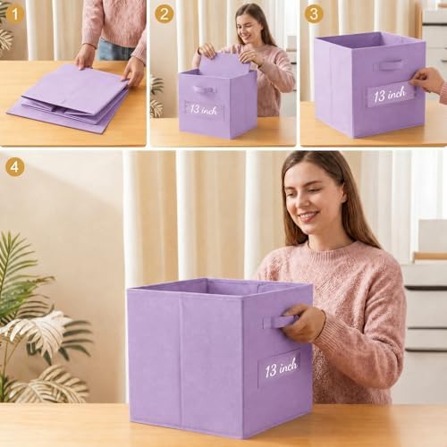 Storage Bins,13" Cube Storage Bin with Labels,10pcs,Purple - Image 5