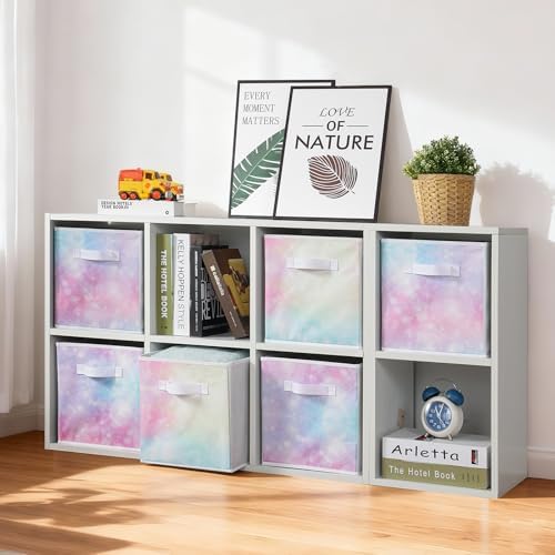 Stero Fabric Storage Cubes, 6 Pack Foldable Storage Bins with Handle, 11 Inch Box for Shelves, Closet, Organizer, Tie-dye Pink - Image 6