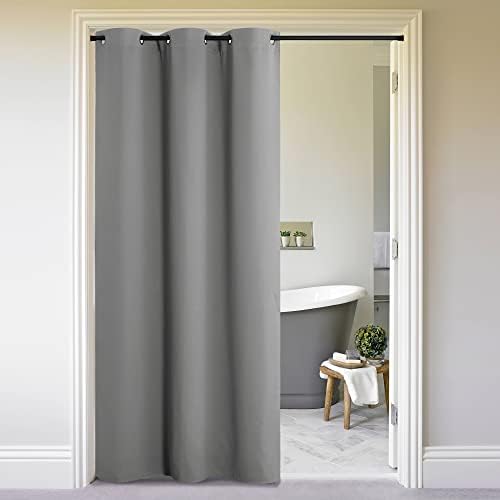 NICETOWN Silver Grey Doorway Curtain Privacy, Door Cover Curtain, Sound Reducing Winter Insulated Thermal Room Darkening Blackout Curtains for Bedroom, 144 inch Length (1 Panel, 5ft Wide by 12ft Long) by NICETOWN