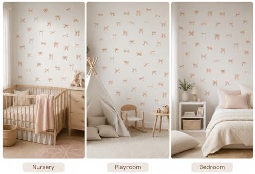 60Pcs Watercolor Bowtie Wall Stickers - Coquette Aesthetic Vinyl Decals for Room Decor in Light Pink, Sky Blue, Mint Green, Lavender Peel and Stick Nursery, Bedroom, Kindergarten Wall Art (Brown) - Image 3