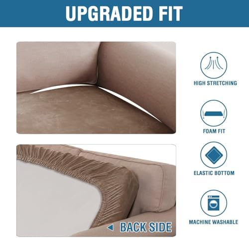 H.VERSAILTEX Velvet Stretch Individual Couch Cushion Cover Plush Slipcover for Loveseat Sofa Seat Furniture Protector Cover (1 Piece Loveseat Cushion Cover, Camel) - Image 6