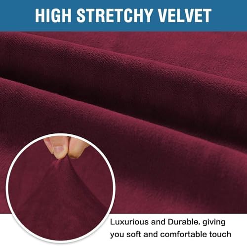 H.VERSAILTEX Stretch Velvet Sofa Covers for 3 Cushion Couch Covers Furniture Protector Soft with Non Slip Elastic Bottom, Crafted from Thick Comfy Rich Velour (Large Sofa 90"-97", Burgundy) - Image 3