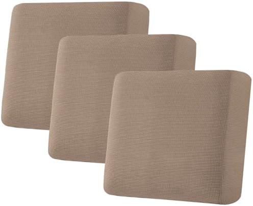 H.VERSAILTEX Super Stretch Individual Seat Cushion Covers Sofa Covers Couch Covers Slipcover Sets Thick Jacquard Textured Twill Fabric (3 Piece XL Sofa Cushion Covers, Macchiato) by HVERSAILTEX