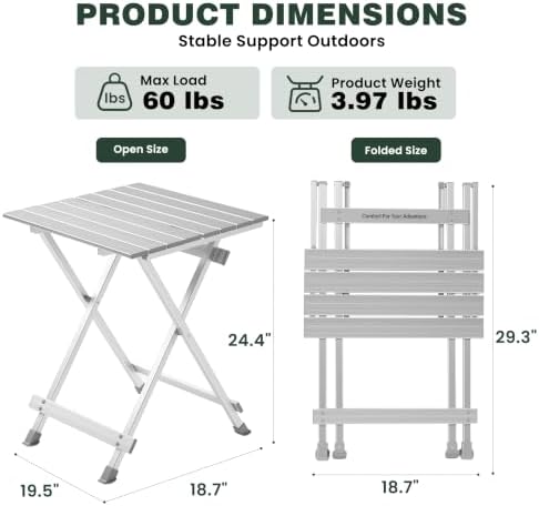 SUNNYFEEL Folding Camping Table - Lightweight Aluminum Portable Picnic Table for Cooking, Beach, Hiking, Travel, Fishing, BBQ, Indoor Outdoor Small Foldable Camp Tables - Image 2