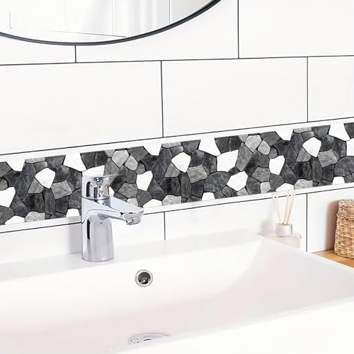 IVN Wallpaper Border Peel and Stick Wall Black White Stone 4x196 Inch - Image 5