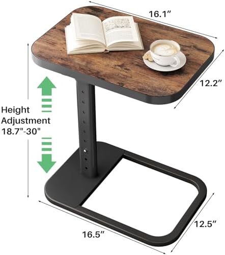 Kitstorack TV Tray Table, Adjustable Height & Flip-Top & Rounded Metal Corners, Snack Table for Couch, Sofa, Bed, Chair, Living Room, C Shaped End Side Table for Eating, Dinner or Laptop, Small Spaces - Image 2