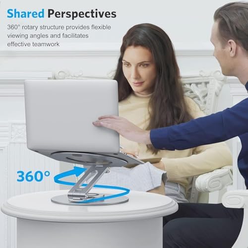 OMOTON Adjustable Laptop Stand for Desk 360° Rotating Base 17" Cool Grey - Image 4