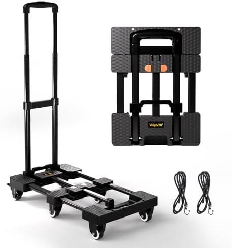 Voipvvii Folding Hand Truck 500lbs, Portable Heavy Duty Dolly Cart, 6 Wheels Collapsible Luggage Cart with 2 Elastic Ropes - Compact Trolley Cart for Easy Moving - Ideal Hand Cart for Travel and More by VoipvviiDirect