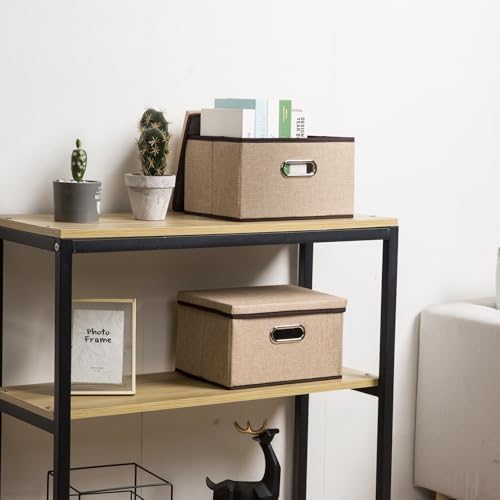 PRANDOM Storage Bins with Lids [3-Pack] Jute Fabric Foldable Storage Boxes Organizer Containers Baskets Cube with Cover for Home Bedroom Closet Office Nursery khaki（11.4X8.6X6.7 - Image 2