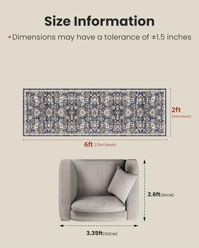 AMADA HOMEFURNISHING 2x6 Washable Runner Rug, Low-Profile Kitchen Rugs with Non-Slip Backing & Durable Edge Binding, Vintage Entryway Runner Rug for Bedroom & Hallway - Image 2