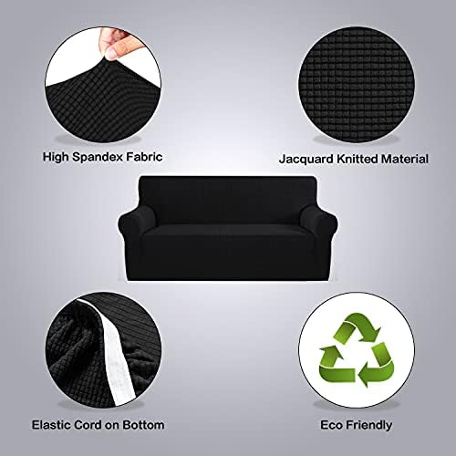 H.VERSAILTEX Couch Stretch Covers Couch Covers for Dogs Sofa Slip Covers for 3 Seat Cushion Couch Feature Thick Checked Jacquard Fabric with Elastic Bottom, Sofa Large - Black - Image 6