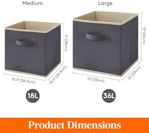 Lifewit Storage Cubes, 11 Inch Organizer Bins, 18L Gray&Black, 12 Packs - Image 5