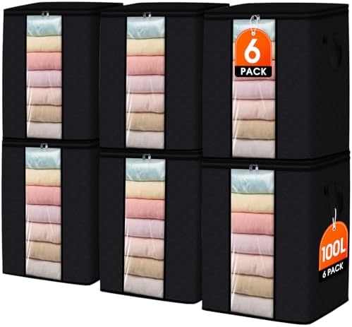 SpaceWhisper 6 Pack 100L Clothes Storage, Foldable Storage Bags, Black by Unknown