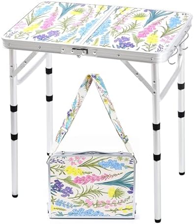 Folding Camping Table 2ft Picnic Table, Blooming Floral with Shoulder Strap by Yriuat