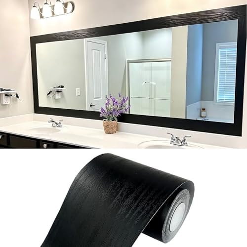 Teemall 10M Black Wood Grain Removable PVC Waterproof Border Wall Decor Removable Self Adhesive Kitchen Bathroom Tiles Sticker Wallpaper 4.2x390 (4inch) by Teemall