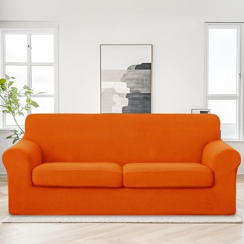 U-NICE HOME 3 Pieces Stretch Couch Cover Sofa Slipcover, Orange - Image 2