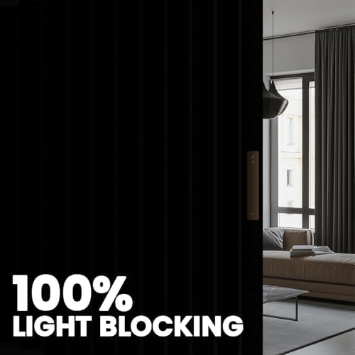 Room Divider Curtain Sets with Flexible Ceiling Track, Privacy Soundproof Curtain for Bedroom Office Patio Sliding Door(Black, W100 x L108, 1 Pack) - Image 4