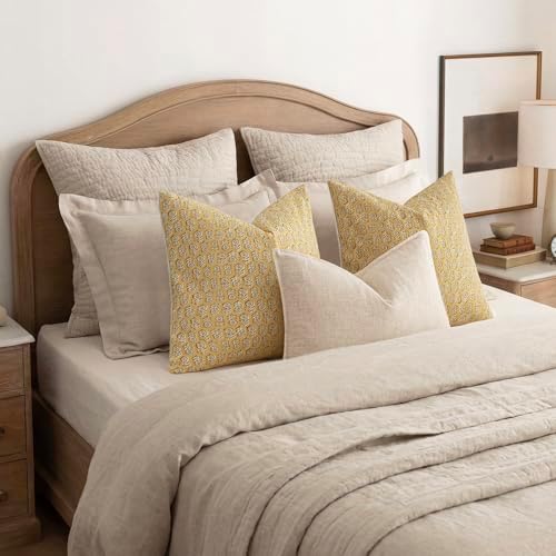 Foindtower Decorative Floral Print Throw Pillow Covers 18×18 Light Yellow - Image 6