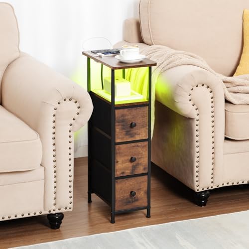 LOAKEKEL Narrow End Table with Charging Station, Small Nightstand - Image 2