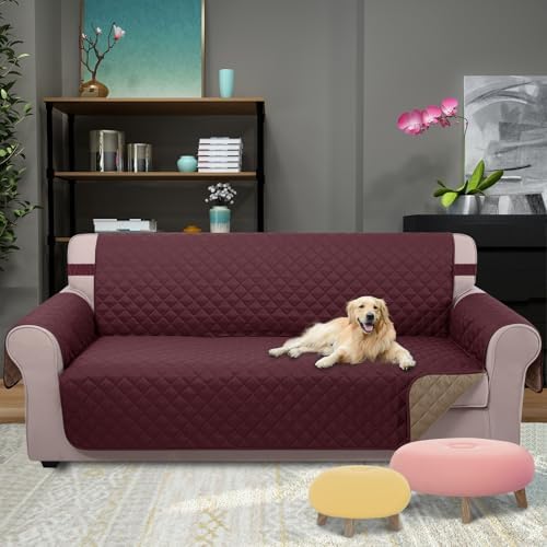U-NICE HOME Reversible Sofa Cover Couch Cover for Dogs, Burgundy/Tan - Image 2