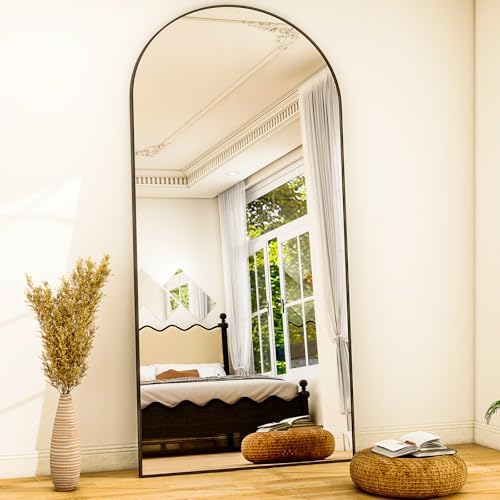 Full Body Mirrors Arched Large Full Length Mirror with Stand Aluminum Wall Mounted Hanging or Leaning Standing Mirrors (Black, 34"x76") - Image 3