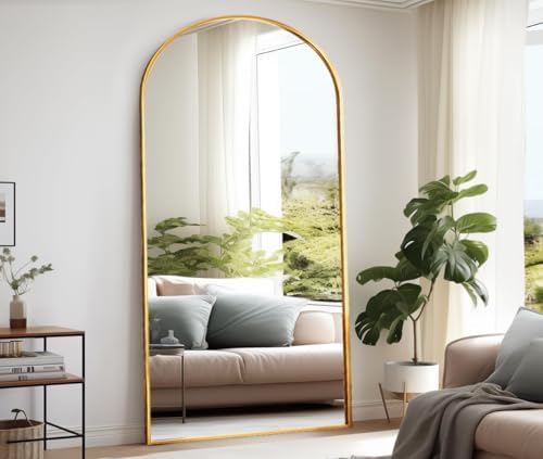 Rowjut Floor Full Length Mirror, Arched Mirrors Full Length 81"x41" Freestanding Large/with Aluminum Frame & Wall Mounted & Hanging or Leaning & Full Body Mirror for Bedroom, (Gold) - Image 2