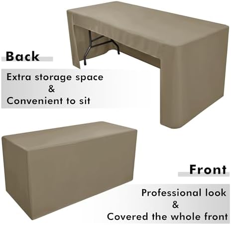 Nasitos 2 Pack Taupe Tablecloth for 8FT Trade Show Table Covers-Open Back Folding Tablecloths Washable Fabric and Wrinkle Resistant Table Covers for Craft Show, Display Table, Parties, Birthday - Image 4