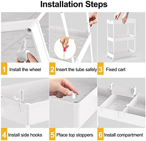 SPACELEAD 3 Tier Rolling Cart with Wheels, Storage Craft Art Trolley Organizer Serving, 3 Hanging Baskets Easy Assembly, for Office, Bathroom，Living Room, Kitchen, White - Image 3