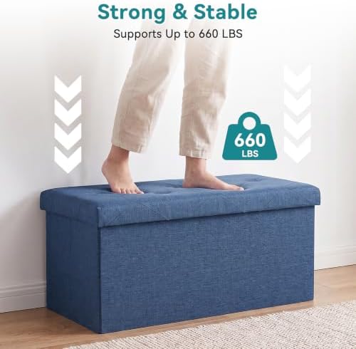 OLIXIS 30 Inch Folding Storage Ottoman Bench, Blue Ottoman with Storage - Image 4