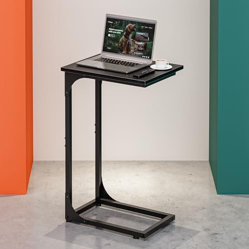 C-Shaped Side Table for Couch - Small Coffee Stand Sofa Tray Desk with Metal Frame and Waterproof Scratch Resistant, Modern End Accent for Living Room, Bedroom, Small Spaces, Black by RISWER