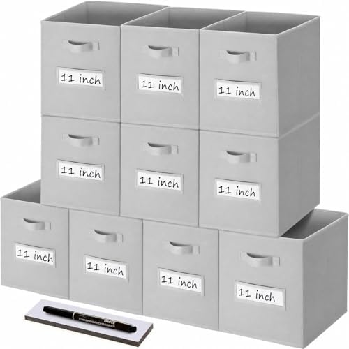 Storage Bins,11" Cube Storage Bin with Labels,10pcs,Light Grey by Anyoneer