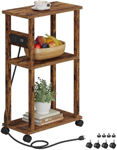 TUTOTAK Small Narrow Side Table with Charging Station, Skinny End Table - Image 7