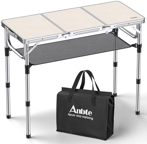 Anbte 3ft Folding Camping Table, 3 Adjustable Height Max 27.5", Silver by Anbte