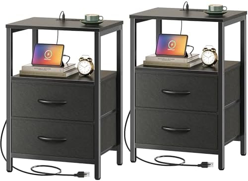 Huuger Nightstands Set of 2, End Tables with Charging Station, Side Table by Huuger