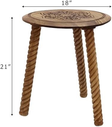 COTTON CRAFT Solid Wood End Table - 18 Inch Round Natural Hand Carved Table - Image 3
