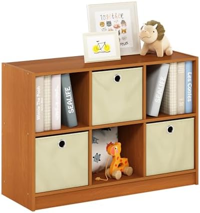 Furinno Basic 6-Cube Book Shelf with Open Shelf, 3 x 2, Light Cherry - Image 6