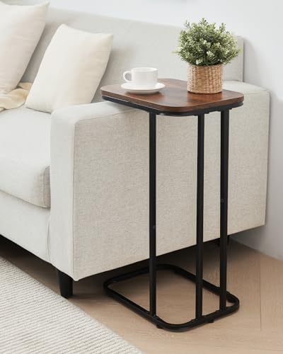 KJGKK C Shaped End Table Set of 2, Small Side Table for Sofa and Bed, Couch Tables That Slide Under, Tall Tv Tray Table for Living Room, Bedroom, Rustic Brown & Black - Image 4
