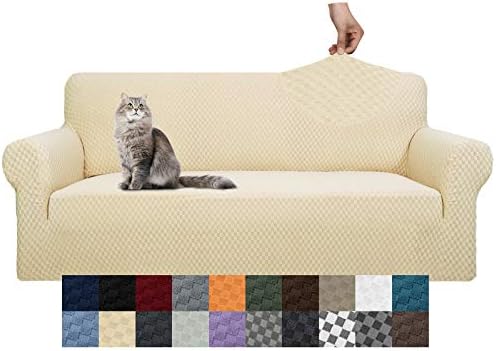 YEMYHOM Couch Cover Latest Jacquard Design High Stretch Extra Large Sofa Covers Pet Dog Cat Proof Oversized Slipcover Non Slip Magic Elastic Furniture Protector (XL Sofa, Beige) by YEMYHOM