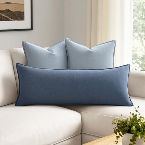 MIULEE Decorative Linen Lumbar Pillow Cover 14x36 Inch Blue Ashes - Image 3