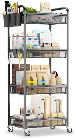 YASONIC 4 Tier Rolling Cart – Rolling Storage Cart with Wheels by YASONIC