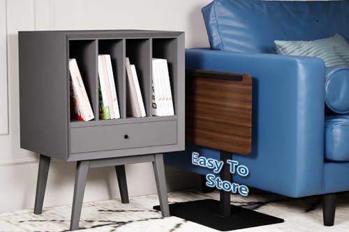 C Shaped End Table,20" W x 14" L,17"-31" Adjustable Height,Swivel and Turnable Desktop,Foldable Side Table for Small Spaces,Black Walnut (Black Walnut, 19.7" x 13.8") - Image 2