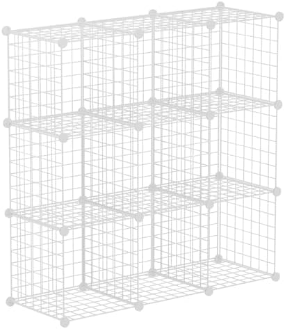 HUBSON Wire Cube Storage Organizer, Book/Toy/Craft/Potted Plants and petCloset Organizers and Storage Shelves, 9-Cube Freely Combinable Metal Grids Storage Shelf, White Iron by HUBSON