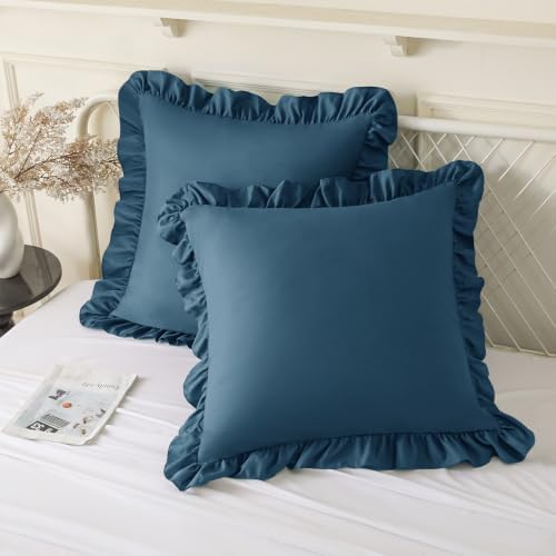 KKJIAF 2 Pack Ruffle Pillow Cases 26x26 Inches, Dark Blue by KKJIAF