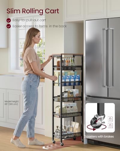 VASAGLE 6-Tier Slim Rolling Storage cart with Wheels, Metal - Image 4