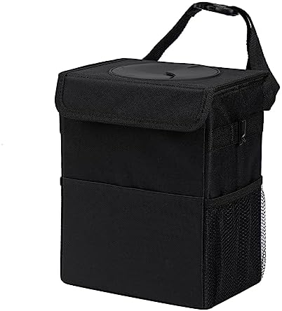 AOKJOY Car Garbage can with lid Leak Proof Vehicle Trash Can 3 Storage Pockets Hanging Waterproof car Trash Bag for SUV Black by saygoodbyetoclutter